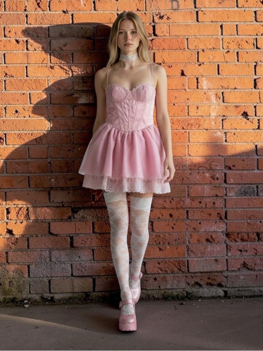 DOLLS KILL Sugar Thrillz Pink CERTAIN FLAIR TUTU DRESS Pink Lace Corset L Mini